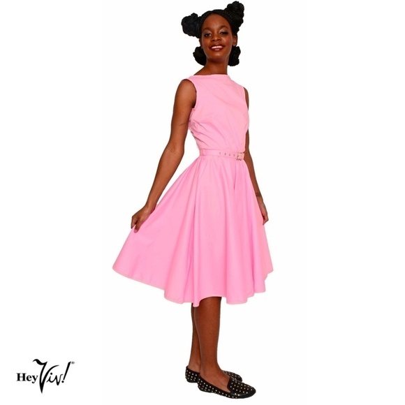 Pink Sleeveless Fit and Flare Dress Full Skirt Vintage Style Back Zip Sz Large - Picture 1 of 5